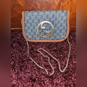 Blue and Tan Crossbody Bag